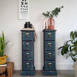 Colourful Vintage Industrial Apothecary Style Pair Of Side Drawers - thumbnail 3