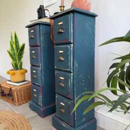 Colourful Vintage Industrial Apothecary Style Pair Of Side Drawers - thumbnail 2