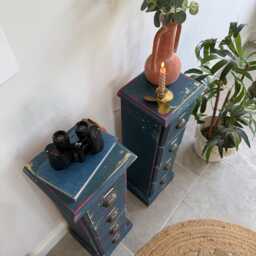Colourful Vintage Industrial Apothecary Style Pair Of Side Drawers - thumbnail 4