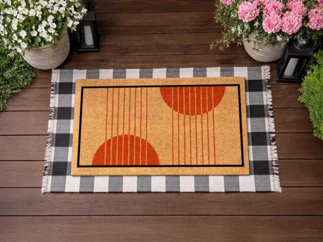 Classic Semicircle Pattern Rug - Bold Grid Mat Natural Fibre Unique Door Sign - image 1