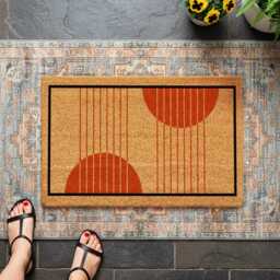 Classic Semicircle Pattern Rug - Bold Grid Mat Natural Fibre Unique Door Sign - thumbnail 2