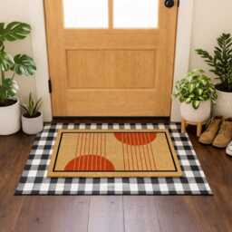 Classic Semicircle Pattern Rug - Bold Grid Mat Natural Fibre Unique Door Sign - thumbnail 3