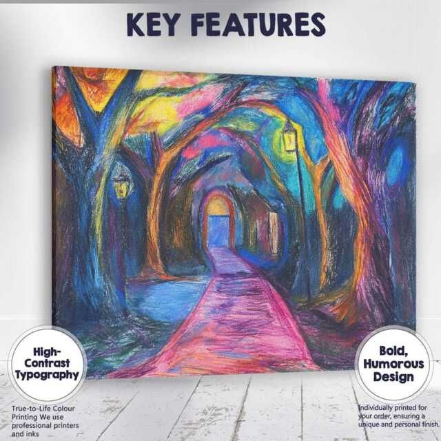 Vibrant Colourful Enchanted Forest Path Pastel Landscape Canvas Wall Art Print Decor Picture Ready To Hang - image 1