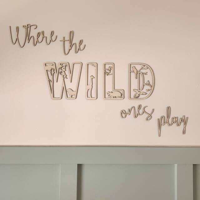 Where The Wild Ones Play Sign, Playroom Sign, Safari Nursery, Wall Lettering, Nursery Quote, Wooden Nursery/Playroom Decor - image 1