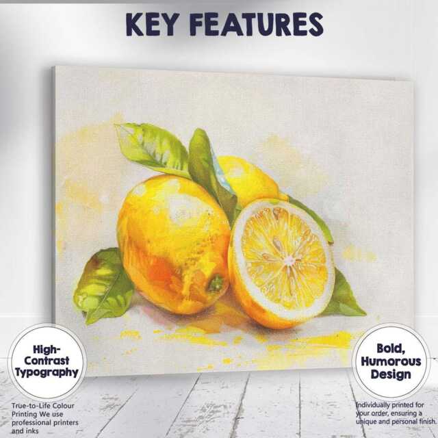 Bright Watercolour Lemon Citrus Botanical Painting Canvas Wall Art Print Decor Picture Ready To Hang - image 1