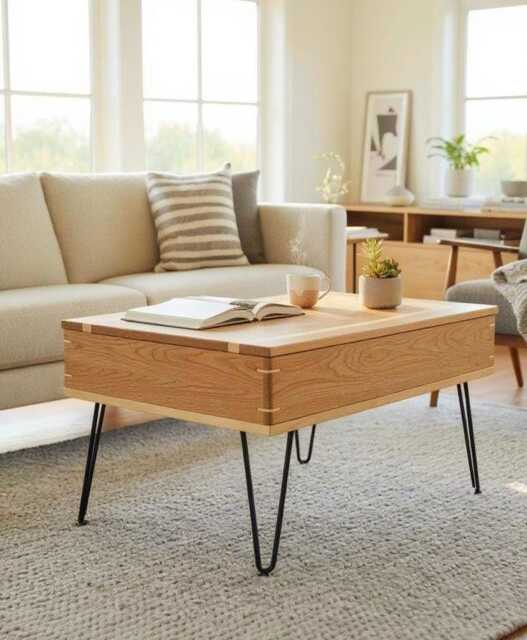 Lifting Coffee Table Handmade With Hardwood Black Cherry & Maple Accent Smart Refined Elegant Luxury Artisan Furniture Style Durable Design - image 1