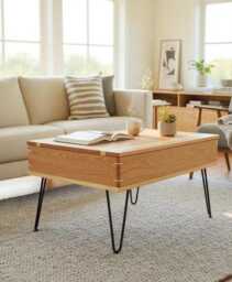 Lifting Coffee Table - Hardwood Black Cherry Maple Farmhouse Furniture With Hairpin Legs Storage