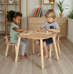 Smooth & Carefully Polished Table Chairs Set, Rounded Edges, Plastic-Free Montessori Furniture - thumbnail 1