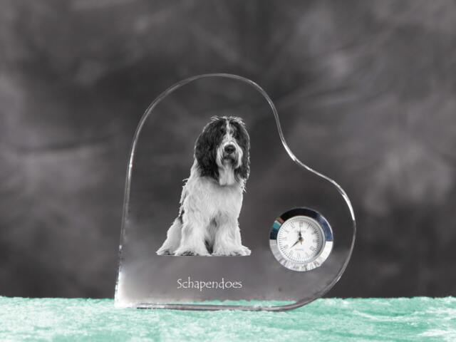 Schapendoes - Crystal Clock in The Shape Of A Heart With Image Pure-Bred Dog - image 1