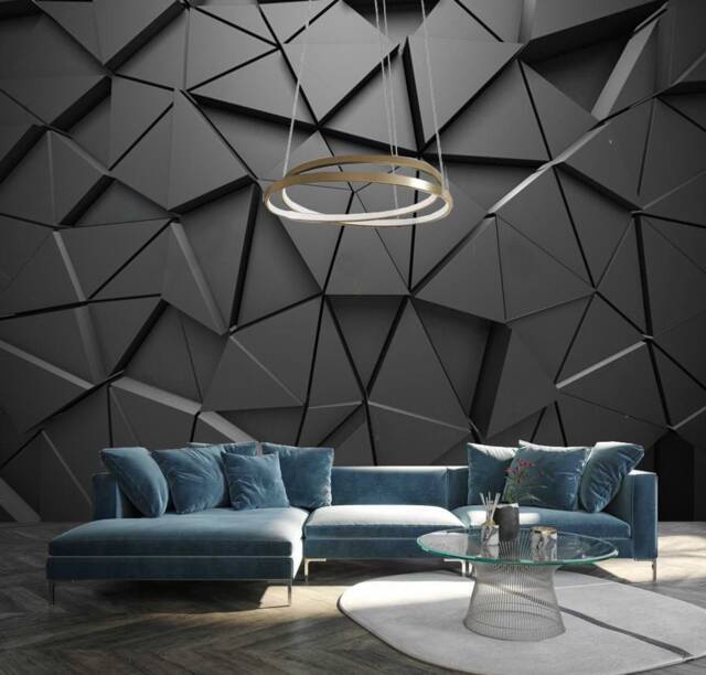 3D Triangle Wall Mural Abstract Gray Sticker Geometric Gray Decal Bedroom Geometry Wallpaper Removable Stickers - image 1