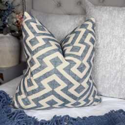 Geometric Cushion Cover John Lewis Meeko Indian Blue Fabric Graphic Pillow Case Double Sided Handmade in UK - thumbnail 1