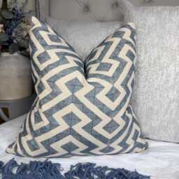 Geometric Cushion Cover John Lewis Meeko Indian Blue Fabric Graphic Pillow Case Double Sided Handmade in UK - thumbnail 4