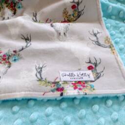 Floral Deer Skull Baby Blanket - Bohemian Minky Girl Light Turquoise Boho Nursery Gift - thumbnail 3