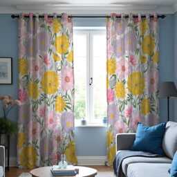 Yellow Floral Curtains, Bold Botanical Flower Drapes, Pink & Lilac Garden Print Panels, Custom Made Cheerful Spring Window Decor - thumbnail 3