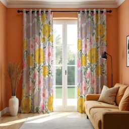 Yellow Floral Curtains, Bold Botanical Flower Drapes, Pink & Lilac Garden Print Panels, Custom Made Cheerful Spring Window Decor - thumbnail 2