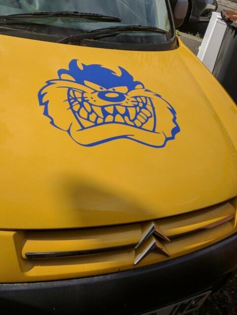 Taz Monster Head Car Van Bonnet Side Sticker Decal Vinyl Graphic Garage Mechanic Wall Art Window Door Body Panel Sign Hood Campervan Fun