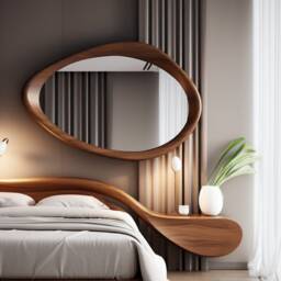 Asymmetrical Walnut Wood Frame Mirror Home Decor, Vanity, Bathroom, Living Room Handmade Mirror - thumbnail 3