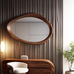 Asymmetrical Walnut Wood Frame Mirror Home Decor, Vanity, Bathroom, Living Room Handmade Mirror