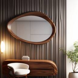 Asymmetrical Walnut Wood Frame Mirror Home Decor, Vanity, Bathroom, Living Room Handmade Mirror - thumbnail 2