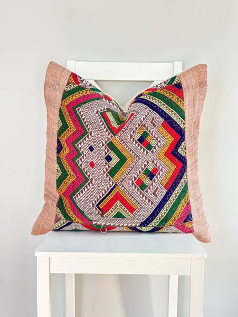 Vintage Embroidered Silk Textile Ethnic Piece Of Tradition Costume Pillow Cover - image 1