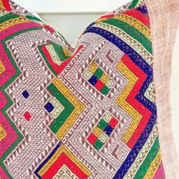 Vintage Embroidered Silk Textile Ethnic Piece Of Tradition Costume Pillow Cover - thumbnail 2