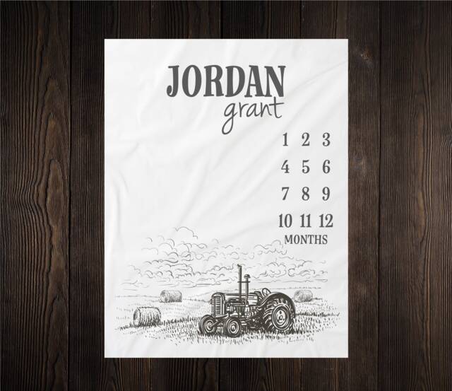 Tractor Milestone Blanket Month Baby Growth Tracker Soft Shower Gift Newborn Boy Watch Me Grow Farmer Country - image 1