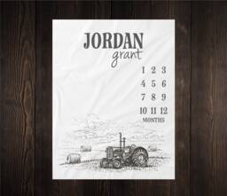 Tractor Milestone Blanket Month Baby Growth Tracker Soft Shower Gift Newborn Boy Watch Me Grow Farmer Country - thumbnail 1