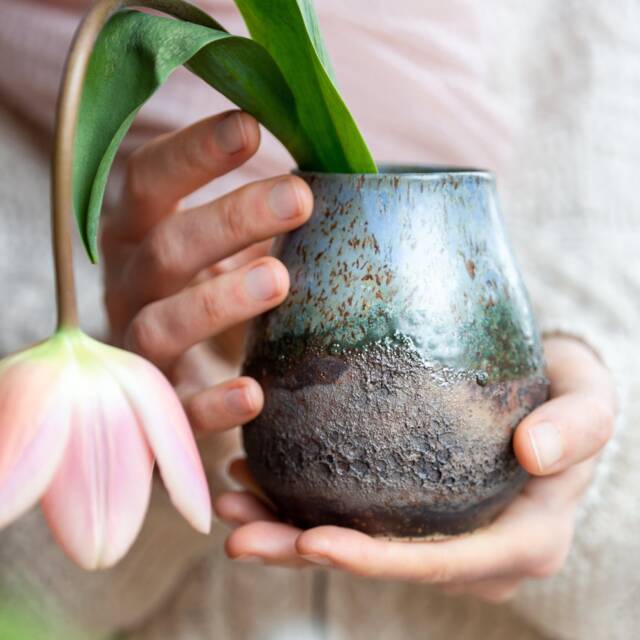 Volcano & Nature-Inspired Handmade Ceramic Vase, Blue-Green With Lava Texture, Natural Home Decor - Voila Ceramics - image 1