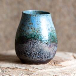 Volcano & Nature-Inspired Handmade Ceramic Vase, Blue-Green With Lava Texture, Natural Home Decor - Voila Ceramics - thumbnail 3