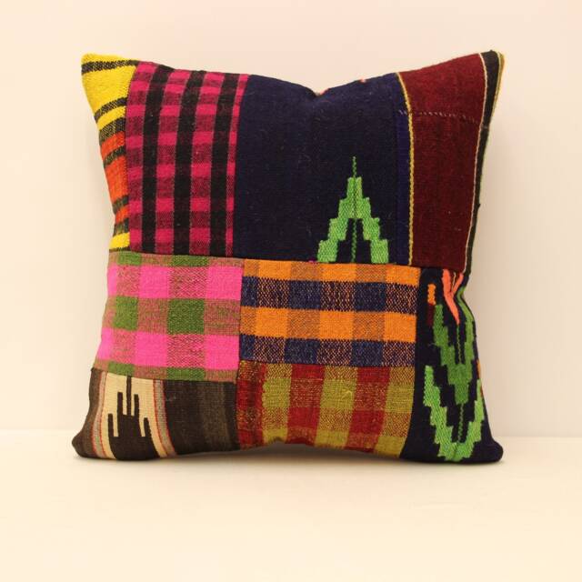 Patchwork Retro Cushions, Kilim Pillow 18x18 Boho Turkish Kilim, Pillowcover Chair Small Oblong, Kilim Cushioncover, Tribal Pillow, 4Kbf-216 - image 1