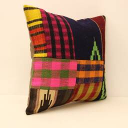 Patchwork Retro Cushions, Kilim Pillow 18x18 Boho Turkish Kilim, Pillowcover Chair Small Oblong, Kilim Cushioncover, Tribal Pillow, 4Kbf-216 - thumbnail 2