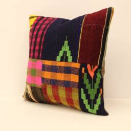 Patchwork Retro Cushions, Kilim Pillow 18x18 Boho Turkish Kilim, Pillowcover Chair Small Oblong, Kilim Cushioncover, Tribal Pillow, 4Kbf-216 - thumbnail 3
