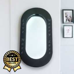 Pill Shaped Acrylic Mirror With Color Frame & Hooks - Bespoke Engraving