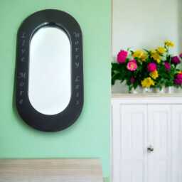 Pill Shaped Acrylic Mirror With Color Frame & Hooks - Bespoke Engraving - thumbnail 2