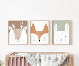 Woodland Art Prints, Nursery Decor, Animals Print, For Kids Room, Art, Prints - thumbnail 1