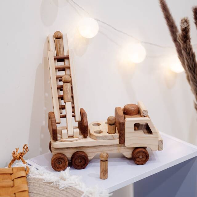 Wooden Fire Truck Toy For Toddlers, Montessori Engine Kids, Birthday Gift 3-Year-Old Boys - image 1