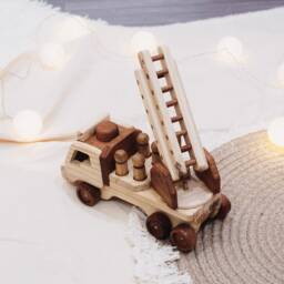 Wooden Fire Truck Toy For Toddlers, Montessori Engine Kids, Birthday Gift 3-Year-Old Boys - thumbnail 2