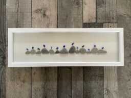 Blue Sea Glass Bird Wall Art - Framed Panoramic Pebble Picture Handmade in Cornwall - thumbnail 1