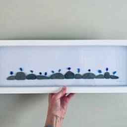 Blue Sea Glass Bird Wall Art - Framed Panoramic Pebble Picture Handmade in Cornwall - thumbnail 3