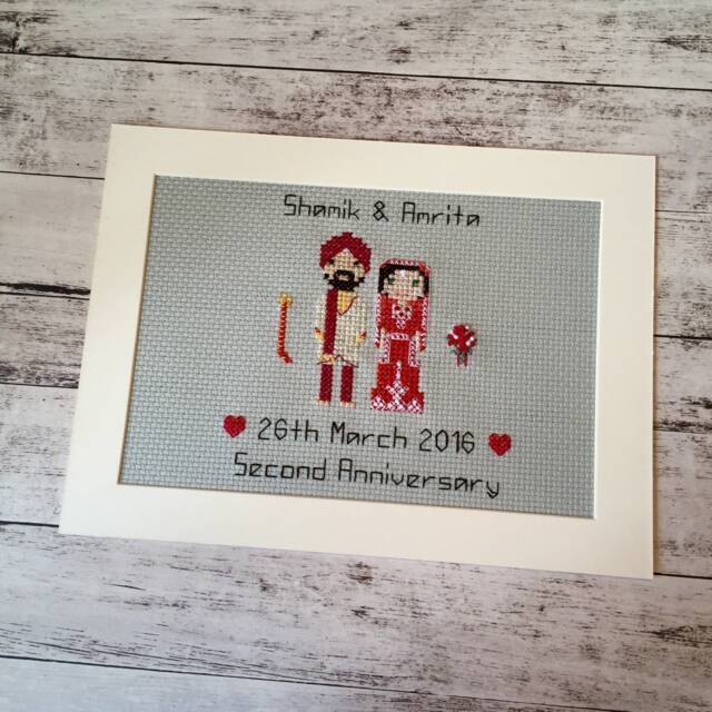 2nd Wedding Anniversary Gift Personalised Art Family Pet Portrait Stitch Pixel People - image 1
