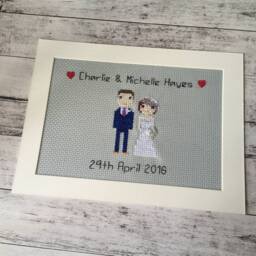 2nd Wedding Anniversary Gift Personalised Art Family Pet Portrait Stitch Pixel People - thumbnail 3