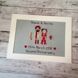 2nd Wedding Anniversary Gift Personalised Art Family Pet Portrait Stitch Pixel People - thumbnail 1