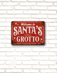 Santa's Grotto Sign, Distressed Red Aluminum Christmas Decor - thumbnail 1