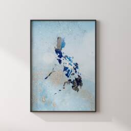 Philippines Map Shades Of Blue & Silver Wall Art Print - thumbnail 3