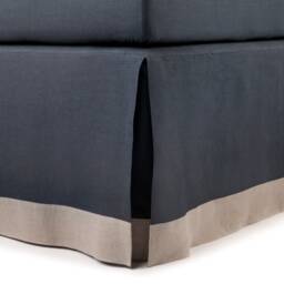 Linen Bed Skirt Color Block, Custom Bedskirt With Border, Natural Box Pleat Tailored Bedskirts Queen, King, Twin Size, Various Colors