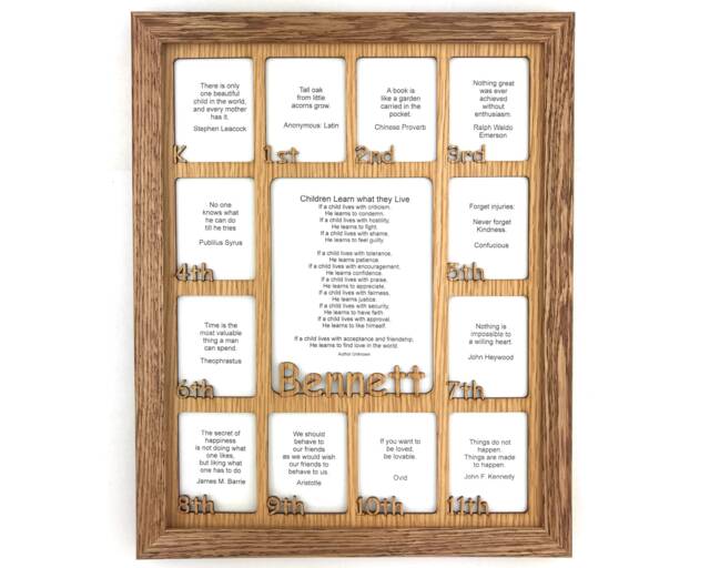 K-12Th Grade School Years Picture Frame Personalized With Name - 11x14 Oak Holds 2.5x3 & 5x6.5 Pictures Rectangle Back To - image 1