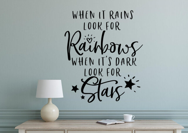 When It Rains Look For Rainbows - Teen Wall Decal Tween Girl Quote Room Its Dark Stars - image 1