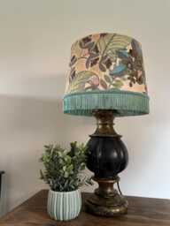 Floral Pastel Velvet Lampshade Mint Fringe & Braid, Empire - thumbnail 1
