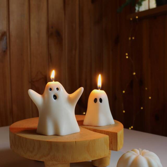 Set Of 2 Ghost Candles, Halloween Decor, Thanksgiving Fall Home Autumn Candle, Gift - image 1