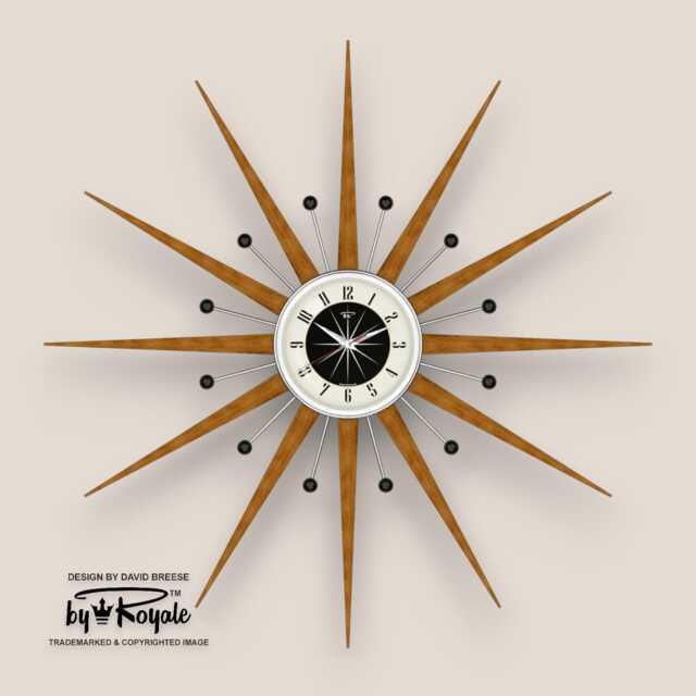 Teak Starburst Clock Mid Century Modern Wall Decor, 30 - image 1